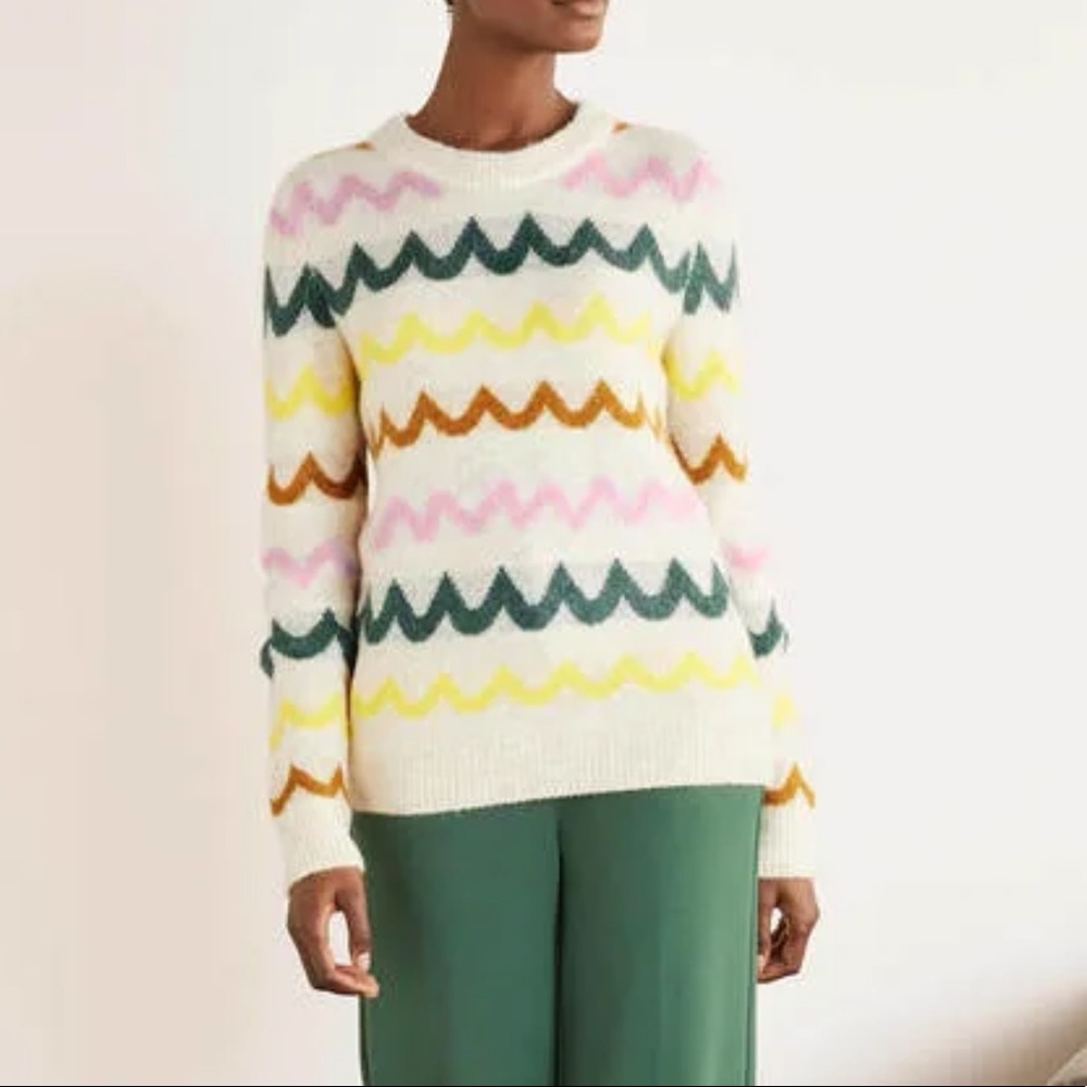 Boden Effingham Fluffy Sweater Alpaca Blend Frankincense Chevron Stripe Small